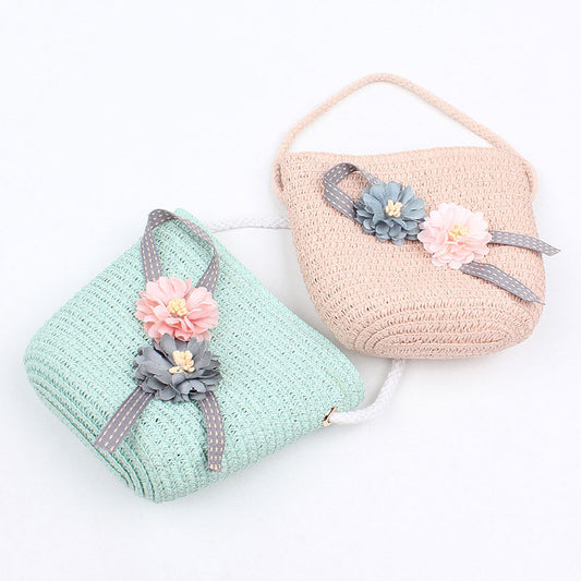 Girls Flower Straw Bag