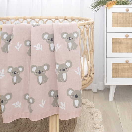 Knitted Baby Blanket - Pink Koala