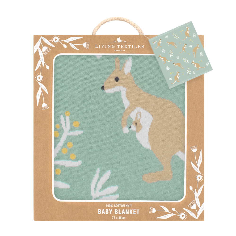 Knitted Baby Blanket - Green Kangaroo