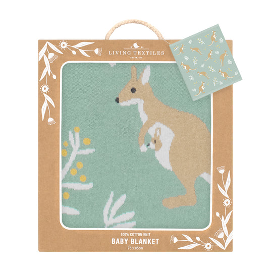 Knitted Baby Blanket - Green Kangaroo