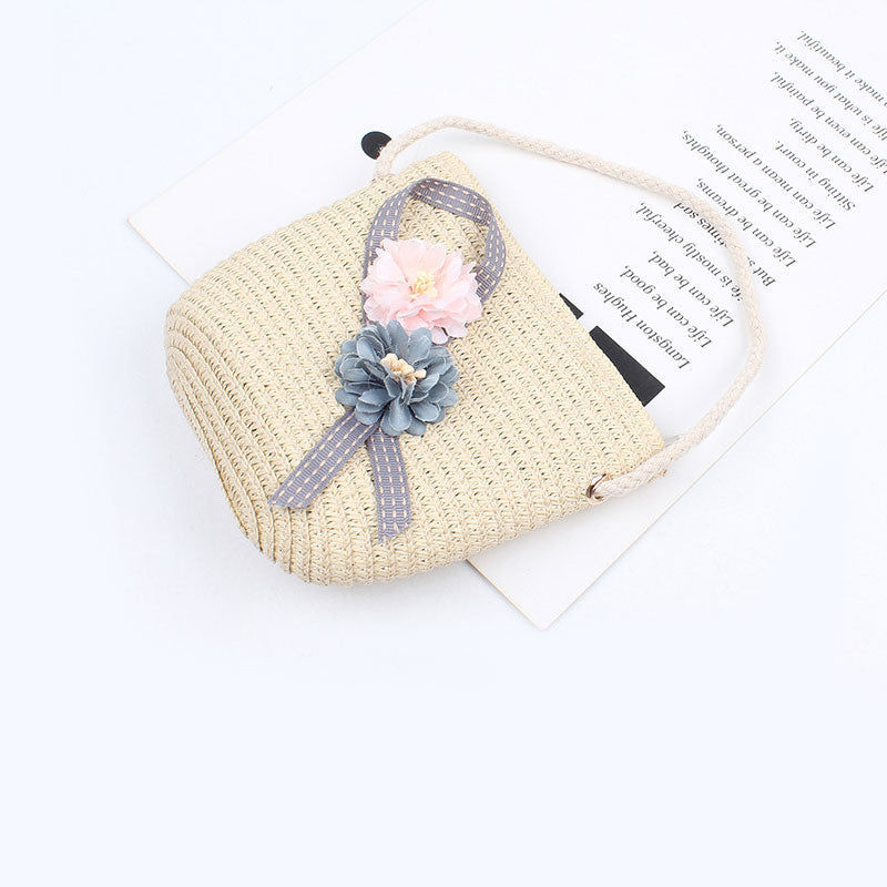 Girls Flower Straw Bag