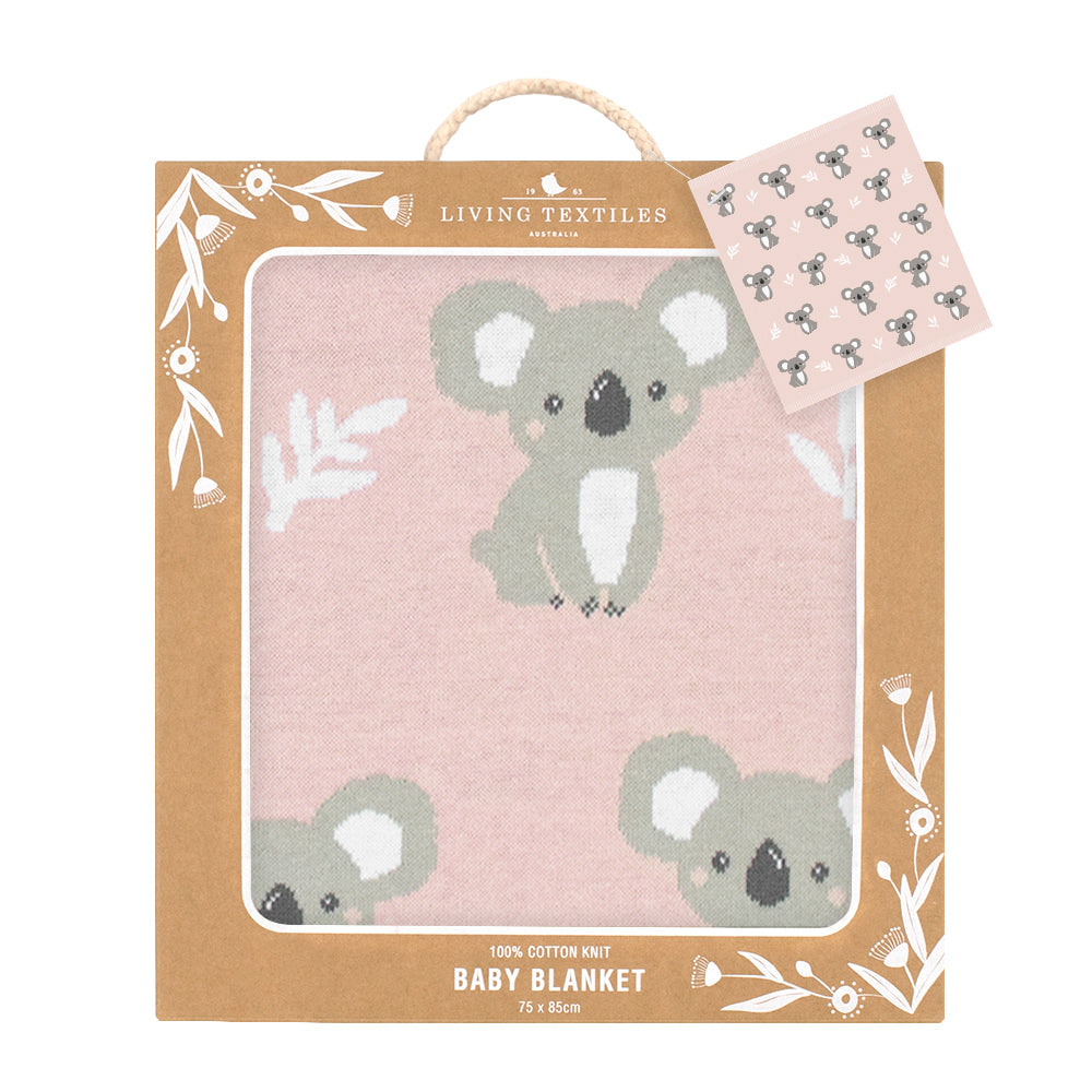 Knitted Baby Blanket - Pink Koala