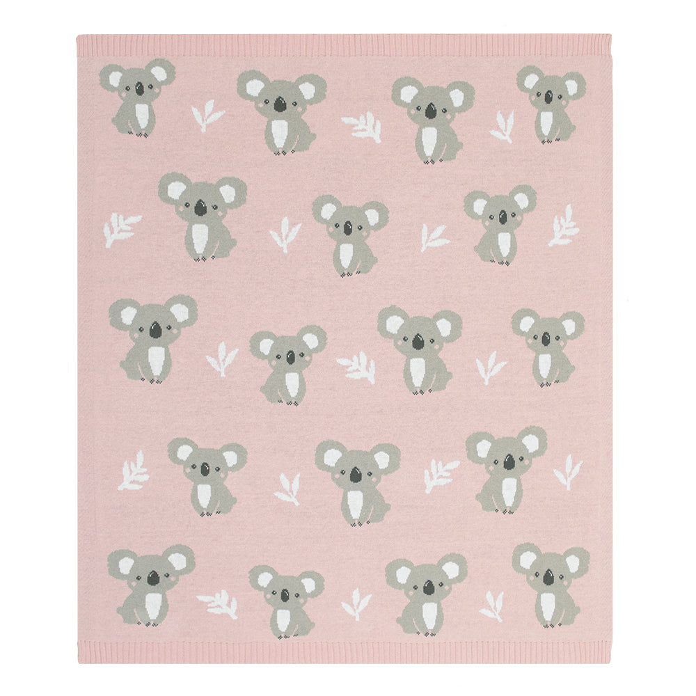 Knitted Baby Blanket - Pink Koala