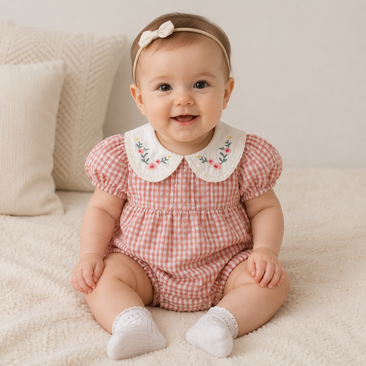 Pink Gingham Baby Romper