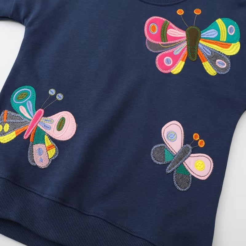 Girls Navy Butterfly Sweatshirt