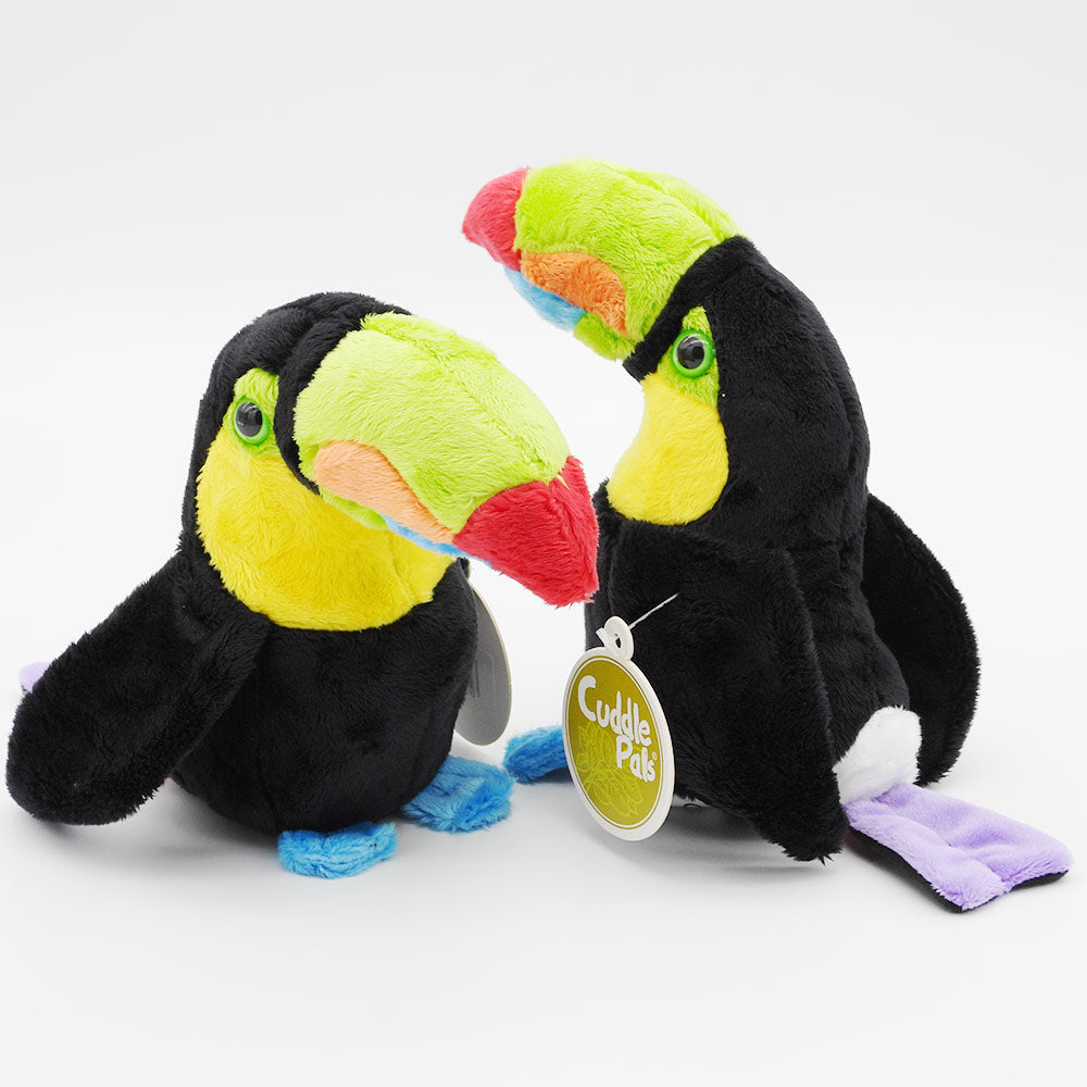 Two plush toucan toys with a 'Cuddle Pals